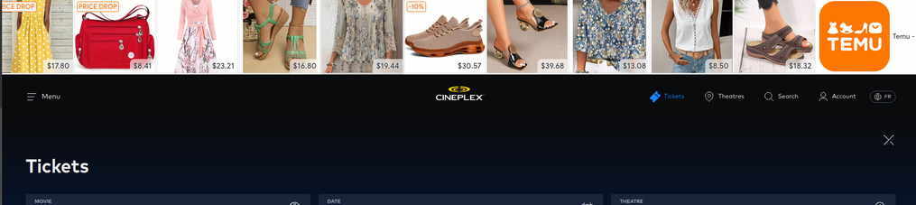 More ads on Cineplex page.