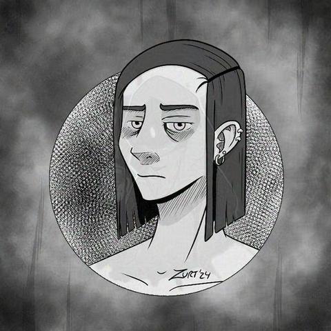 Alguien con ojeras, melena corta y varios pendientes.