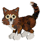 A photo from Petz 4 of a mixed breed cat. She has red fur with black 'smokey' markings, a white stripe on her face, white around her muzzle, a white chest, four somewhat large white feet and a barely there white tail tip. She is standing facing the left with a slightly worried expression.  No need for concern, this is her normal face.