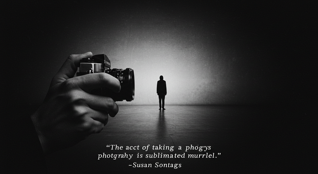 This illustration was generated by Google's Imagen with the following prompt:
Susan Sontag wrote in an essay on photography that the act of taking a photograph is sublimated murder. Please illustrate.