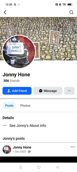 Jonny Hone's facebook information.