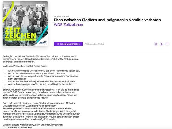 Screenshot der Website des Podcasts ZeitZeichen.