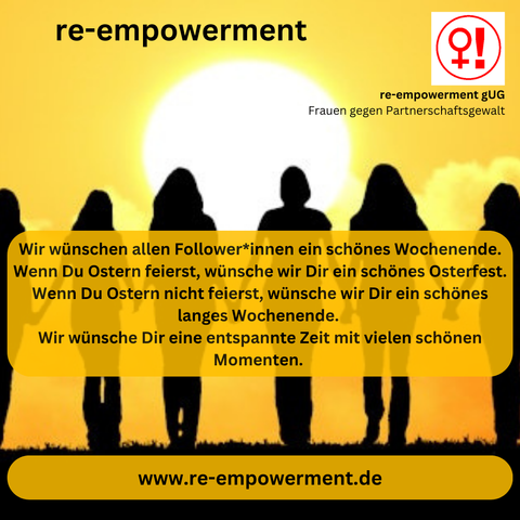 Wir wünschen allen Follower*innen ein schönes Wochenende. Wenn Du Ostern feierst, wünsche wir Dir ein schönes Osterfest. Wenn Du Ostern nicht feierst, wünsche wir Dir ein schönes langes Wochenende. 
Wir wünsche Dir eine entspannte Zeit mit vielen schönen Momenten. 