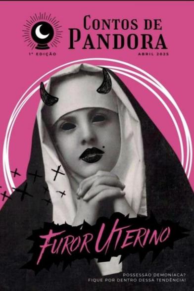 Capa da revista. Com fundo rosa, a face em preto e branco de uma freira vestida com manto católico com as mãos unidas sob o queixo em um gesto de oração. Seu rosto terno está maquiado com batom preto, seus olhos são totalmente pretos, indicando uma suposta possessão demoníaca, e da testa despontam dois pequenos cifres. Ela também tem um sinal sobre os lábios, remetendo às bruxas. Atrás dela, um círculo branco a envolve lembrando os halos dos santos. Em baixo, em letras rosas, o título sa edição: Furor Uterino.