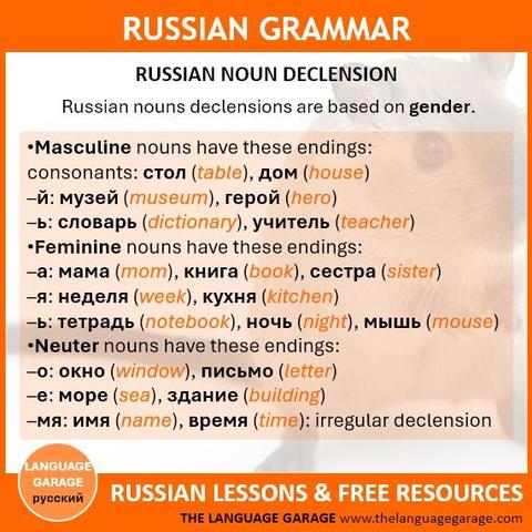 Overview of Russian gender and noun endings, image of a mouse