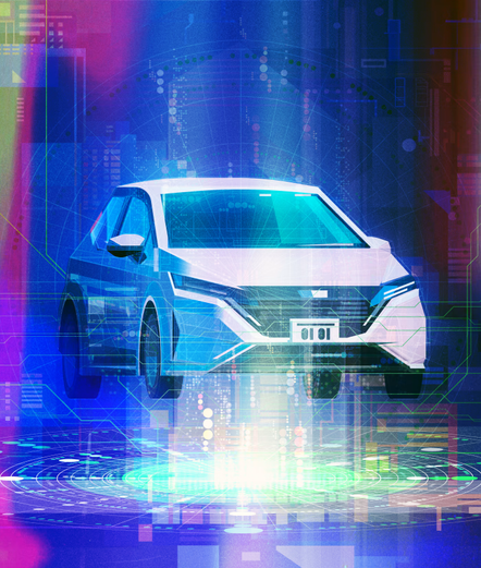 Dreamy rainbow sketch of a futuristic looking electric vehicle. [James Gilleard]