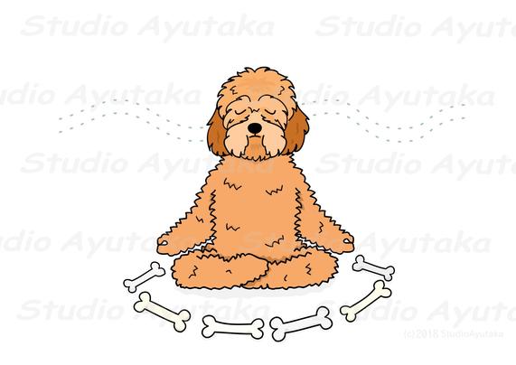 a clip art cartoon that funny dog meditating in a bones circle.