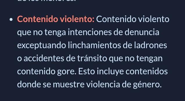 Captura de una regla de Peluchan: "Contenido violento: Contenido violento que no tenga intenciones de denuncia exceptuando linchamientos de ladrones o accidentes de tránsito que no tengan contenido gore. Esto incluye contenidos donde se muestre violencia de género."