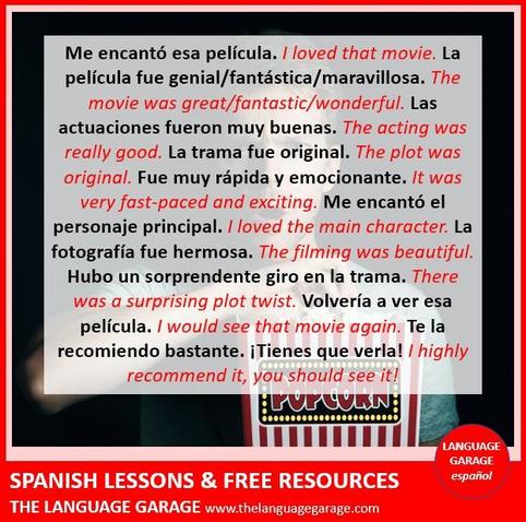 Spanish vocabulary for talking about movies that you like, image of a man eating popcorn watching a movie