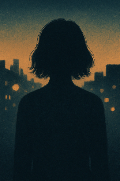 Back view of a solitary female figure blending into a foggy background, symbolizing invisibility.