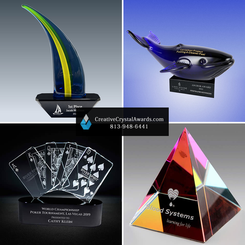 Corporate awards, recognition awards, employee awards, custom awards for employee recognition, corporate trophies, recognition trophies, corporate trophy awards, high end corporate awards supplier USA, Creative Crystal Awards
