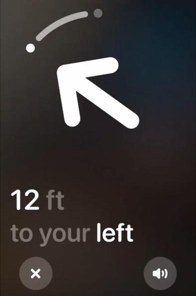 Find My app indicating the person is 12 feet to your left. 
