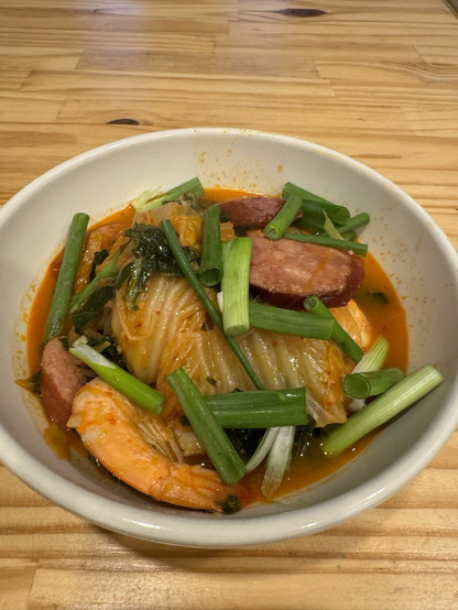 Bowl of the aforementioned jjigae/gumbo, this time with scallion slices