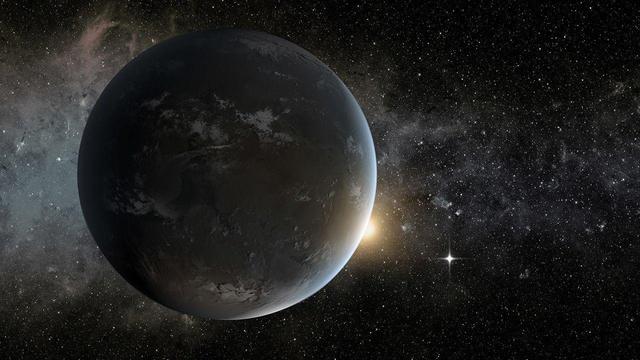 Illustration of K2-18b, a super-Earth exoplanet with ~8.6 times Earth’s mass, orbiting an M-type red dwarf star at 0.1429 AU every ~33 days, discovered in 2015 and studied for potential biosignatures by the James Webb Space Telescope.