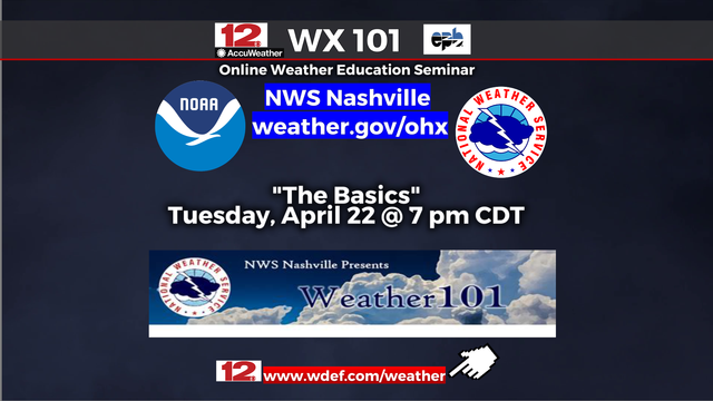 Join @NWSNashville Tuesday night at 7 PM CDT for the latest installment of their #Weather101 weather webinar. Topic: weather basics. The only requirement will be speakers to listen, if you're using a computer.

Register/information here: https://www.weather.gov/ohx/weather101 