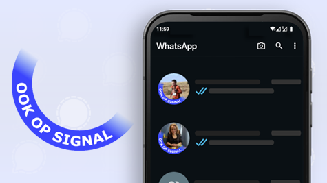 Badge met 'Ook op Signal' voor profielfoto
