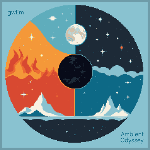 Cover art for gwEm’s “Ambient Odyssey” album showing the traditional elements of Earth, Air, Fire, Water and Aether