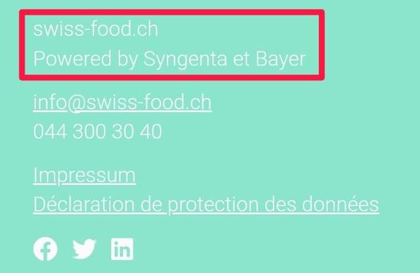 Copie d'écran du site swiss-food.ch financé par Syngenta et Bayer