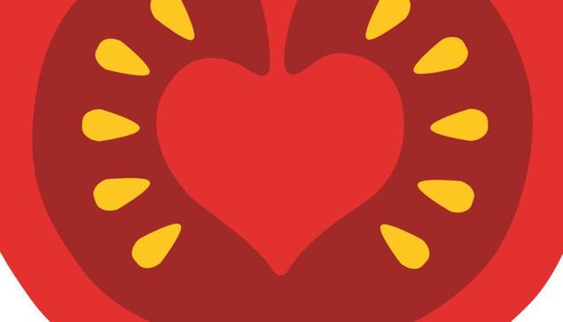 Logo clipart de l'intérieur d'une tomate coupée en deux symbolisant le refus d'organismes génétiquement modifiés