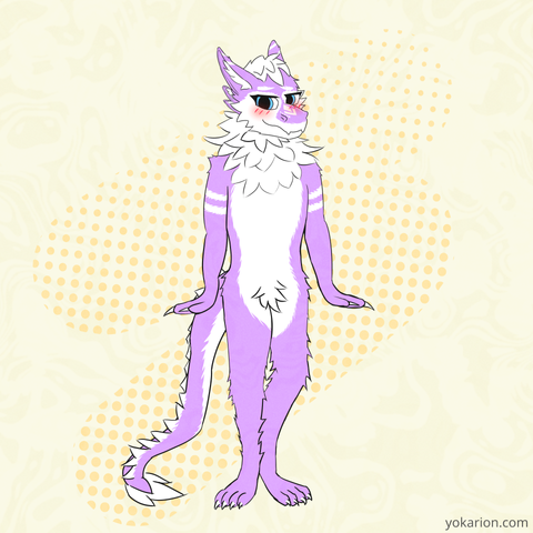 A purple fluffy dragon, furry art