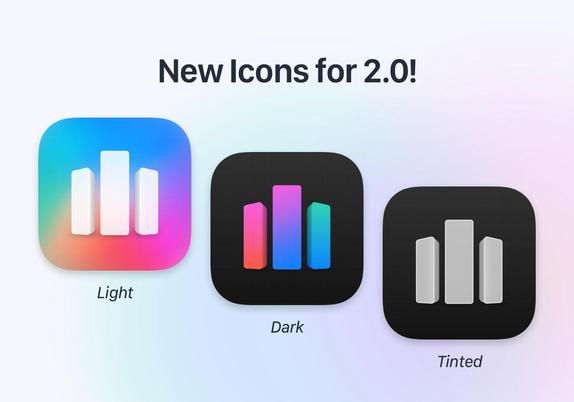 An image showing Charty’s three new iOS icons for light, dark and tinted modes