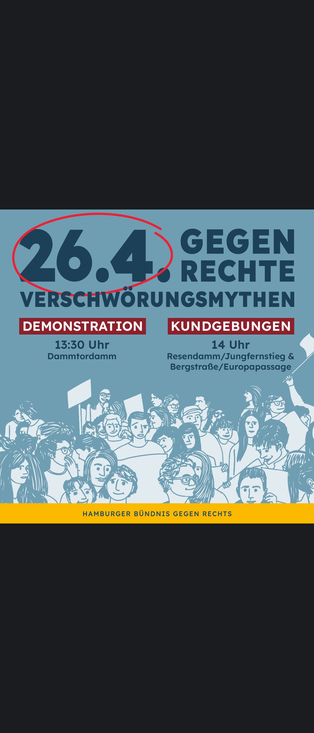 Aufruf zur Demo gegen  Rechte mit Startzeit der Demonstration und den Orten der Kundgebungen