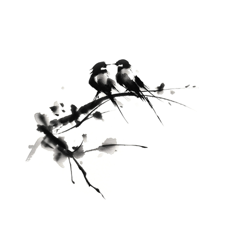 two birds on a branch looking one at each other while felling silent