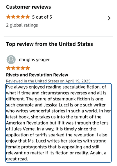 Five star Rivets and Revolution Review, on Amazon. 