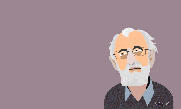 Ángel González. Caricatura de Suñén JC.