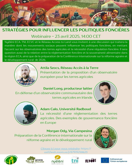 🌿Le Webinaire Thématique de Nyéléni ECA – Édition d’Avril est là ! ✨  🌱 Les stratégies pour influencer les politiques foncières. La terre est la base de nos systèmes alimentaires, de nos moyens de subsistance et de nos communautés – alors, comment garantir un accès équitable et protéger nos droits ? Discutons-en ensemble ! 💪 🔗 Inscrivez-vous dès maintenant : https://us02web.zoom.us/meeting/register/8mREUl9QQg6tpx3p8zD5Yw  #NyeleniECA #SouverainetéAlimentaire #DroitsFonciers #Agroécologie