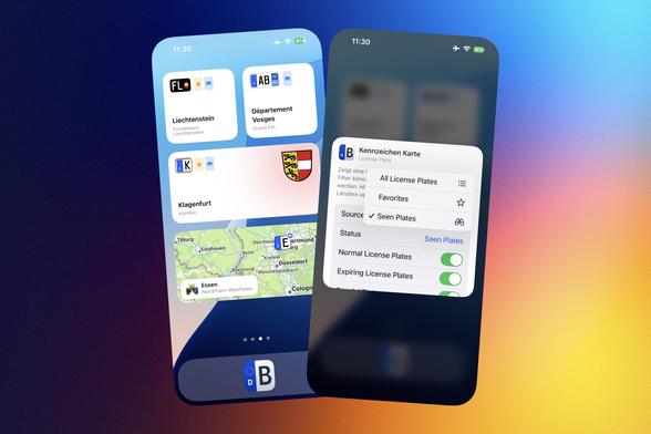Screenshots showing Home Screen widgets and the configuration menu 