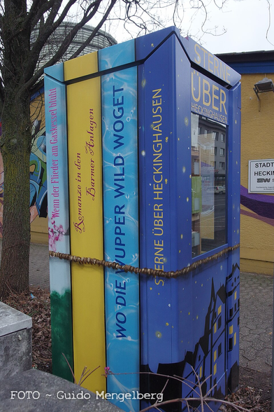 Zum öffentlichen Bücherschrank umfunktionierte Telefonzelle.