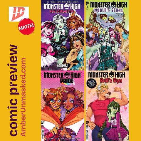 collage of 4 comic book covers for Monster High