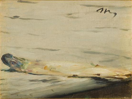 Édouard Manet, L’Asperge
Comme d’autres plantes vivrières, l’asperge est importée en Europe au XVᵉ siècle. Les variétés les plus courantes en France sont l’asperge d’Argenteuil et l’asperge des sables des Landes. Toutefois, on en importe aussi pour en consommer hors-saison, ce qui entraîne des problèmes écologiques. Le Pérou est aujourd’hui [2025] le principal exportateur, mais cette culture a épuisé les nappes phréatiques de la vallée d’Ica, qui produit environ 95 % des asperges du pays.

source : musee-orsay.fr