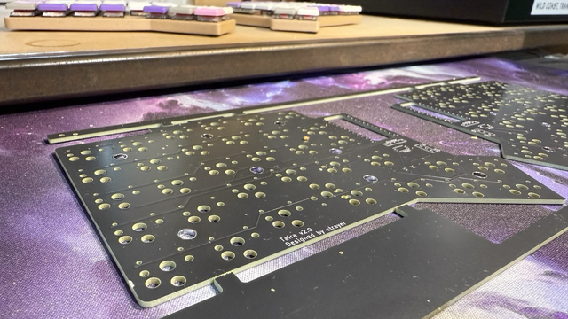 A ergomech diy keyboard circuit board for the new version of the Taira keyboard 