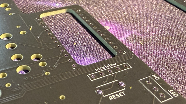 A ergomech diy keyboard circuit board for the new version of the Taira keyboard (nice!view closeup)