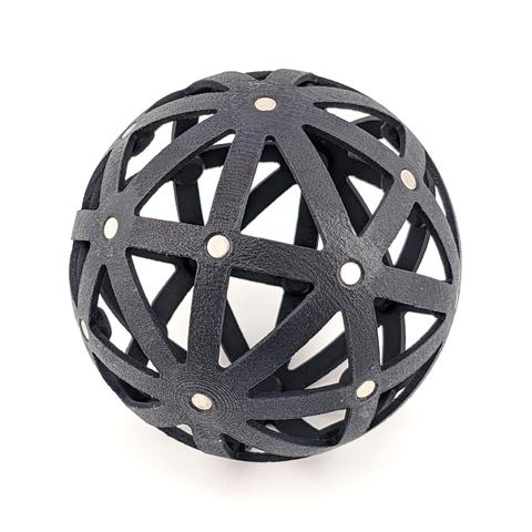 A spherical scaffold with magnets to stick tiles onto