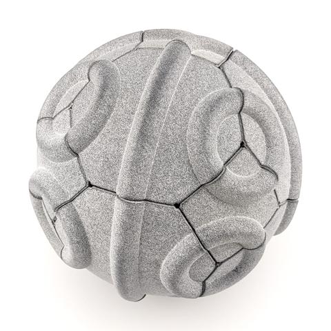 Spherical Truchet tiling of a truncated octahedron made of speckled gray plastic