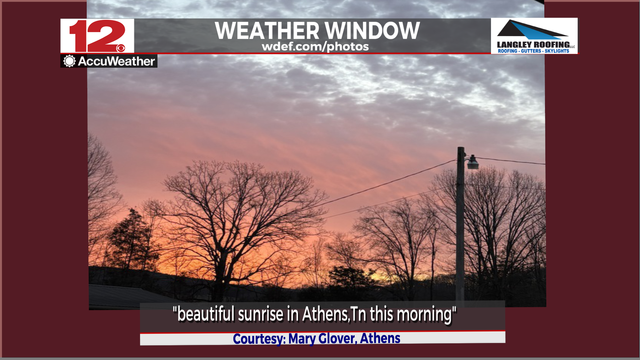 Thanks to @WDEFNews12 viewer Mary Glover from #AthensTN for a view of #sunrise mixed with a few clouds... our @LangleyRoofing #WeatherWindow #PictureOfTheDay. Got #weatherpix to share? Go to wdef.com/photos