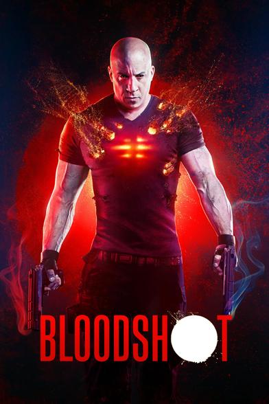 Bloodshot -elokuvan juliste. 3/4 -kroppakuva Vin Dieselistä (lihaksikas kalju typpi) pistoolit molemmissa käsissä. Niiden piipuista tulee savua. Päällä mustat pöksyt ja luodinreikiä täynnä oleva t-paita. Paidan läpi loistaa valoa muodostaen rintakehän luuston varjot, aivan kuin hänen sisuskalunsa tuottaisivat voimakasta valoa. 

Dieselin takana on valtava punainen pallo, joka saattaisi näyttää laskevalta auringolta.