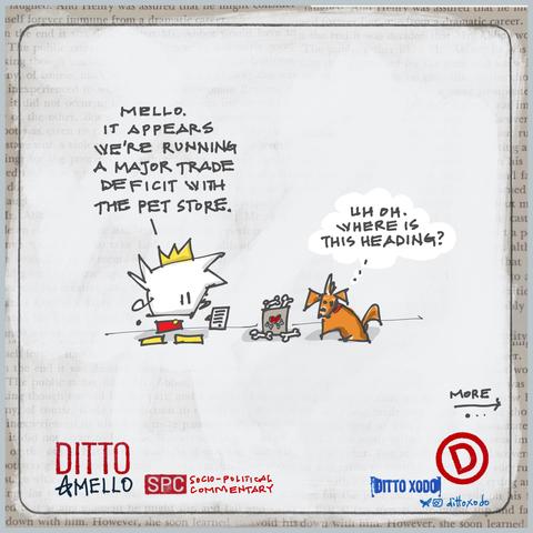 Ditto with gold crown and gold shoes:

Mello. It appears we’re running a major trade deficit with the pet store. 


Mello with a bag of her favourite treats thinks to herself: Uh oh. Where is this heading?


1 of 3…
Continued...