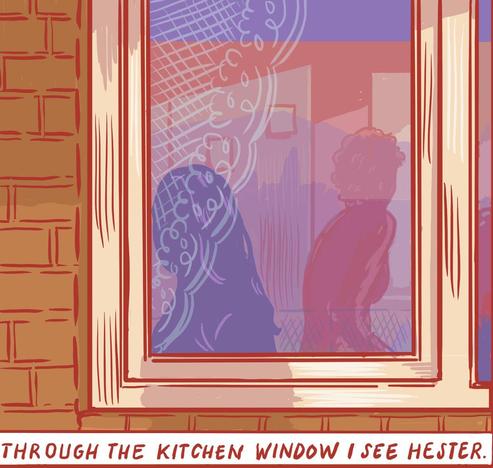 A window, with a person behibd it and the reflection of a person outside.