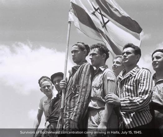 Photo: Survivors of Buchenwald concentration camp arriving in Haifa, July 15, 1945.