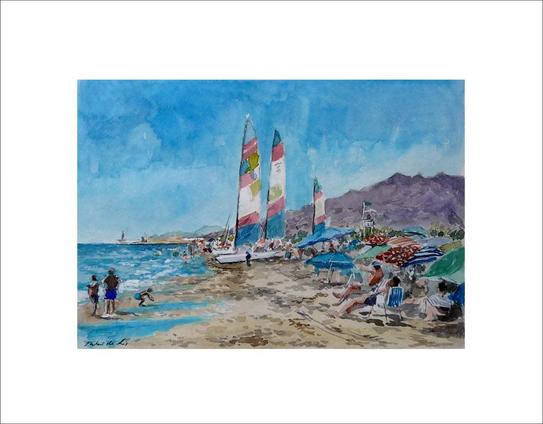 Acuarela de la playa de Vera en Almería pintada por el artista Rubén de Luis