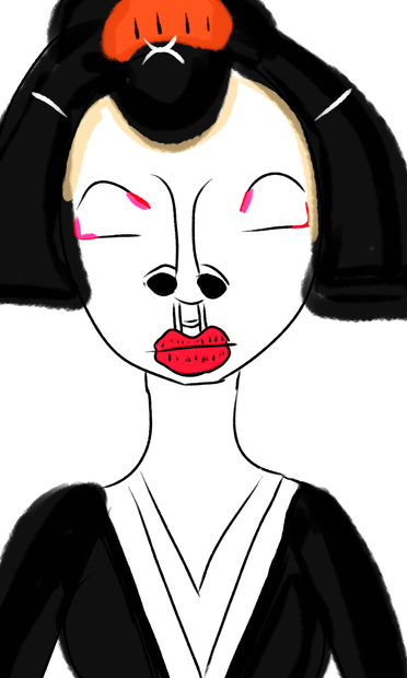 Geisha woman improved lips, lipstick, and nose