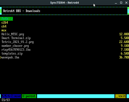 Screen shot of the RetroBBS file browser, about to open an lha compressed file 