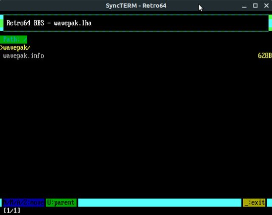 RetroBBS file browser, now displaying the files at the root of the .lha file