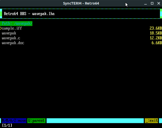 RetroBBS file browser showing a subdirectory inside an lha file