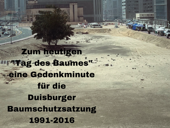 Foto mit 2 Bäumen in verödeter Stadtlandschaft von Dubai