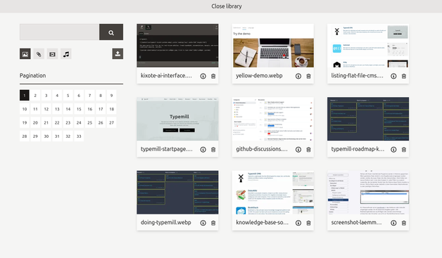Screenshot of the refactored media library of Typemill